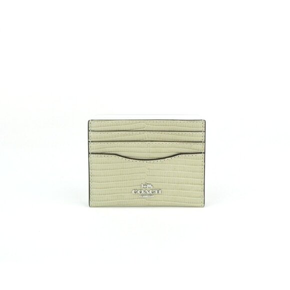 Coach Pale Green Lizard Embossed Leather Slim ID Card Case NWT CR844 - Picture 1 of 2